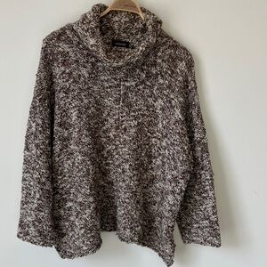 ESKANDAR O/S Luxe Rich Brown and White Boucle Wool Oversized Long Sleeve Sweater